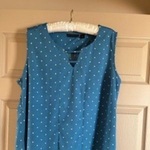 Blue sleeveless polyester polka dot top